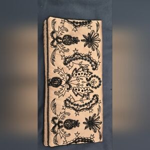 Embroidered Beaded Clutch - Black on Blush